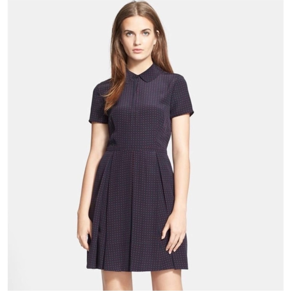 Tory Burch Dress Women 4 Kendra Shirt Dress Navy Red Daisy Floral Print Silk